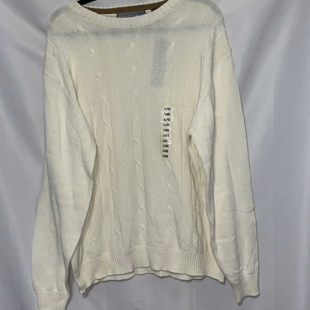 NWT Oscar de la Renta Cream Sweater SIZE XL 100% COTTON CABLE FRONT DESIGN‎